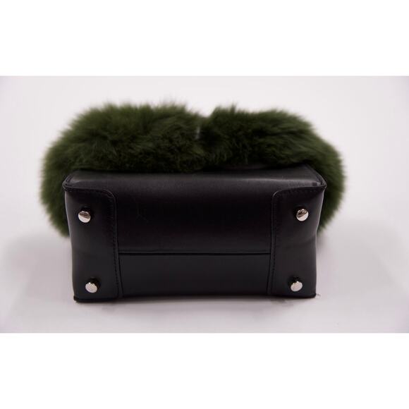 Brandon Blackwood Mya Green Faux Fur Trimmed Black Leather Crossbody Bag - Picture 4 of 8